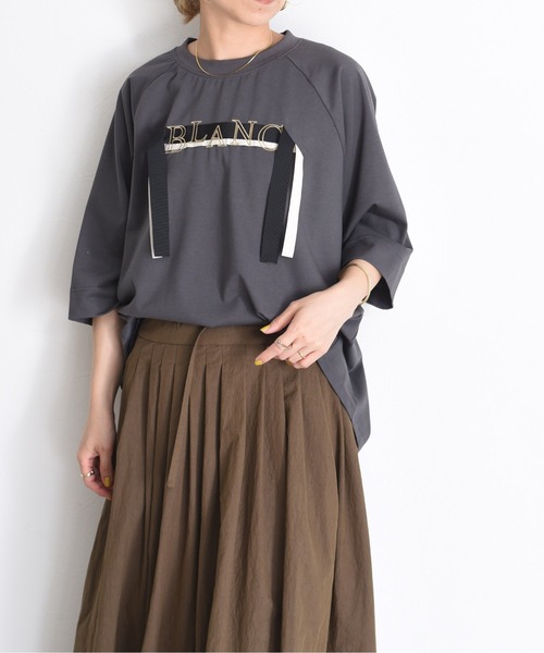 新品　今季　新作　エイミーロウ　テープロゴ エンブロヘム タックラグランTシャツ Eimee Law tシャツ テープロゴ エンブロヘム タックラグランT