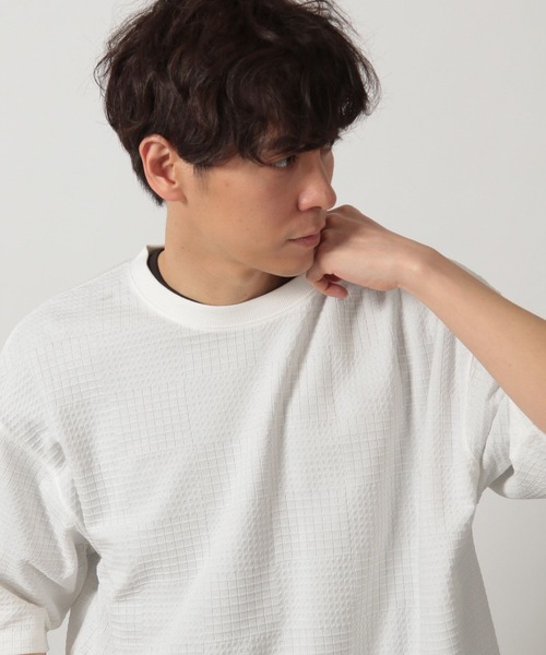 LAKOLE(ラコレ)の「チェックジャガード半袖T / 327725(Tシャツ/カットソー・メンズ・ホワイト/セージグリーン/ブラック・MEDIUM/LARGE)」の4枚目の写真