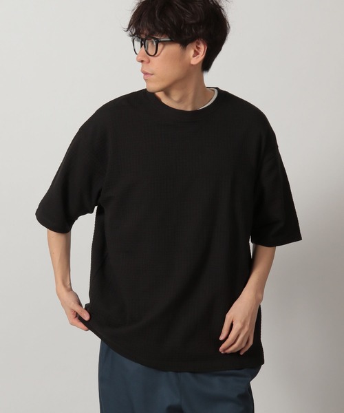 LAKOLE(ラコレ)の「チェックジャガード半袖T / 327725(Tシャツ/カットソー・メンズ・ホワイト/セージグリーン/ブラック・MEDIUM/LARGE)」の6枚目の写真