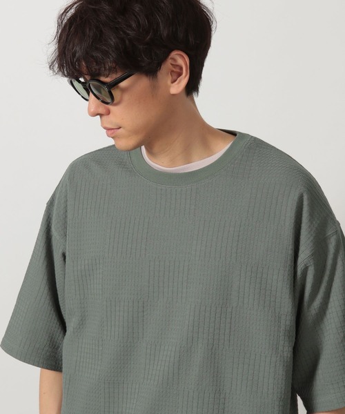 LAKOLE(ラコレ)の「チェックジャガード半袖T / 327725(Tシャツ/カットソー・メンズ・ホワイト/セージグリーン/ブラック・MEDIUM/LARGE)」の9枚目の写真