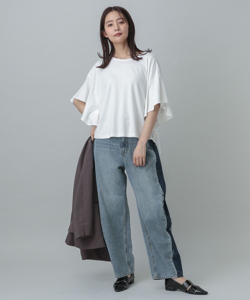GLOBAL WORK(グローバルワーク)の「ビッグフリルチュニック半袖/MATINEE LINE/327910(Tシャツ/カットソー・レディース・アイボリー/ブラック/チャコール・REGULAR/LONG)」の5枚目の写真
