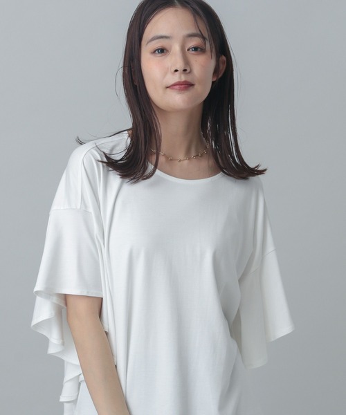 GLOBAL WORK(グローバルワーク)の「ビッグフリルチュニック半袖/MATINEE LINE/327910(Tシャツ/カットソー・レディース・アイボリー/ブラック/チャコール・REGULAR/LONG)」の9枚目の写真