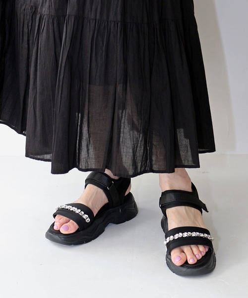 ビジュー装飾スポーツサンダル厚底 Shoes in Closet サンダル 軽量厚底 スタイルアップソール