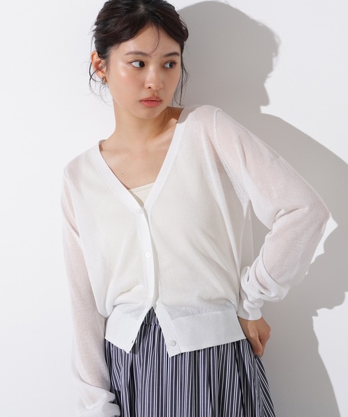 N.（N. Natural Beauty Basic）（エヌエヌナチュラルビューティーベーシック）の「シアーVネックフォルムカーディガン（カーディガン/ボレロ・レディース・ピンク/オフホワイト/ブラック・MEDIUM）」の2枚目の写真