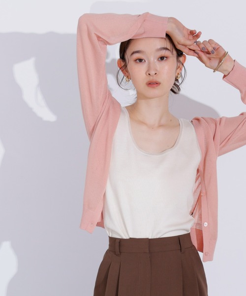 N.（N. Natural Beauty Basic）（エヌエヌナチュラルビューティーベーシック）の「シアーVネックフォルムカーディガン（カーディガン/ボレロ・レディース・ピンク/オフホワイト/ブラック・MEDIUM）」の3枚目の写真