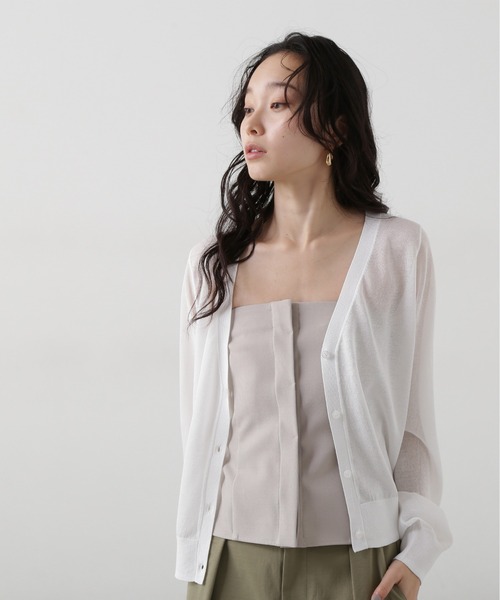 N.（N. Natural Beauty Basic）（エヌエヌナチュラルビューティーベーシック）の「シアーVネックフォルムカーディガン（カーディガン/ボレロ・レディース・ピンク/オフホワイト/ブラック・MEDIUM）」の8枚目の写真
