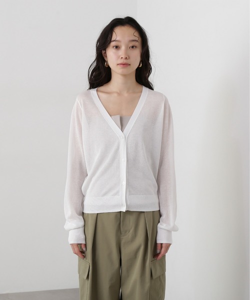 N.（N. Natural Beauty Basic）（エヌエヌナチュラルビューティーベーシック）の「シアーVネックフォルムカーディガン（カーディガン/ボレロ・レディース・ピンク/オフホワイト/ブラック・MEDIUM）」の11枚目の写真