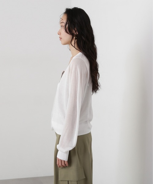 N.（N. Natural Beauty Basic）（エヌエヌナチュラルビューティーベーシック）の「シアーVネックフォルムカーディガン（カーディガン/ボレロ・レディース・ピンク/オフホワイト/ブラック・MEDIUM）」の12枚目の写真