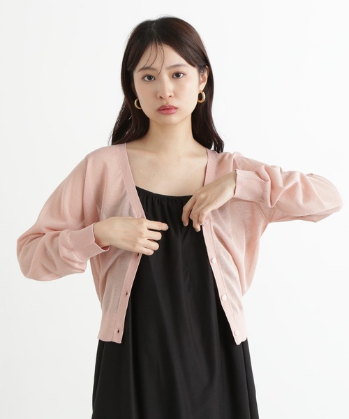 N.（N. Natural Beauty Basic）（エヌエヌナチュラルビューティーベーシック）の「シアーVネックフォルムカーディガン（カーディガン/ボレロ・レディース・ピンク/オフホワイト/ブラック・MEDIUM）」の14枚目の写真