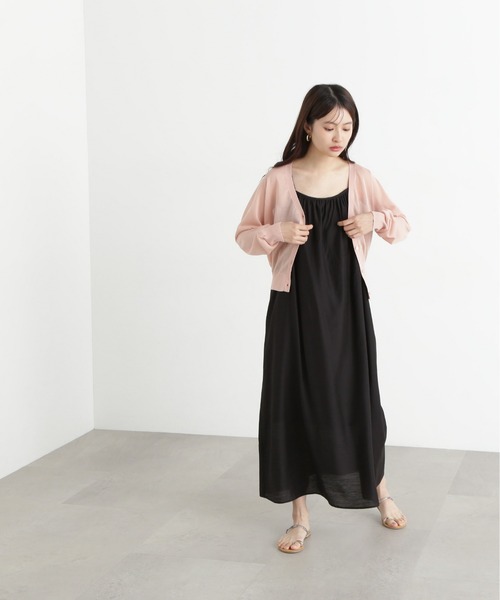 N.（N. Natural Beauty Basic）（エヌエヌナチュラルビューティーベーシック）の「シアーVネックフォルムカーディガン（カーディガン/ボレロ・レディース・ピンク/オフホワイト/ブラック・MEDIUM）」の15枚目の写真