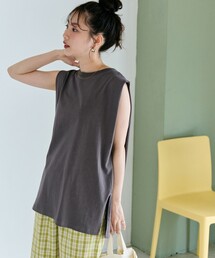 【美品/2025/SS】TANDEY オローネ *イルトリムベスト*ブラウングレーノースリーブカットソー無地(m33-2506-177)【80G52】 Tシャツ/カットソー（グレー/灰色系・袖なし）ファッション通販
