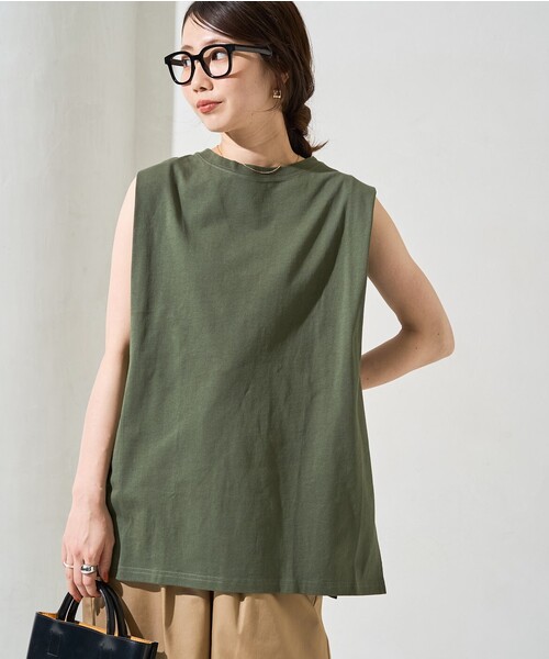 FREAK'S STORE（フリークスストア）の「限定展開　袖 インタック ノースリーブ Tシャツ（Tシャツ/カットソー・レディース・オフホワイト/ブルー/ブラック/オリーブ/レンガ/グレー・ﾌﾘ-）」の4枚目の写真