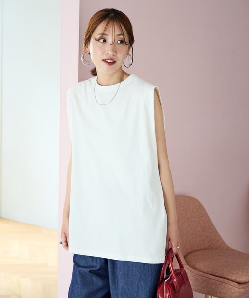 FREAK'S STORE（フリークスストア）の「限定展開　袖 インタック ノースリーブ Tシャツ（Tシャツ/カットソー・レディース・オフホワイト/ブルー/ブラック/オリーブ/レンガ/グレー・ﾌﾘ-）」の22枚目の写真