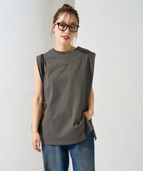 FREAK'S STORE（フリークスストア）の「限定展開　袖 インタック ノースリーブ Tシャツ（Tシャツ/カットソー・レディース・オフホワイト/ブルー/ブラック/オリーブ/レンガ/グレー・ﾌﾘ-）」の9枚目の写真