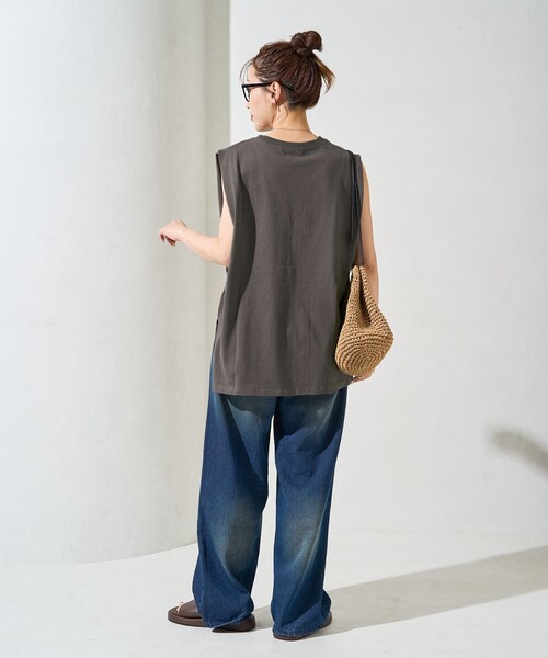 FREAK'S STORE（フリークスストア）の「限定展開　袖 インタック ノースリーブ Tシャツ（Tシャツ/カットソー・レディース・オフホワイト/ブルー/ブラック/オリーブ/レンガ/グレー・ﾌﾘ-）」の11枚目の写真