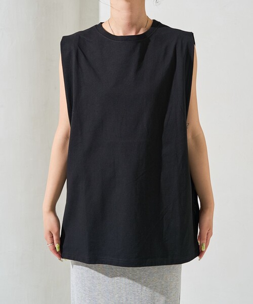 FREAK'S STORE（フリークスストア）の「限定展開　袖 インタック ノースリーブ Tシャツ（Tシャツ/カットソー・レディース・オフホワイト/ブルー/ブラック/オリーブ/レンガ/グレー・ﾌﾘ-）」の14枚目の写真