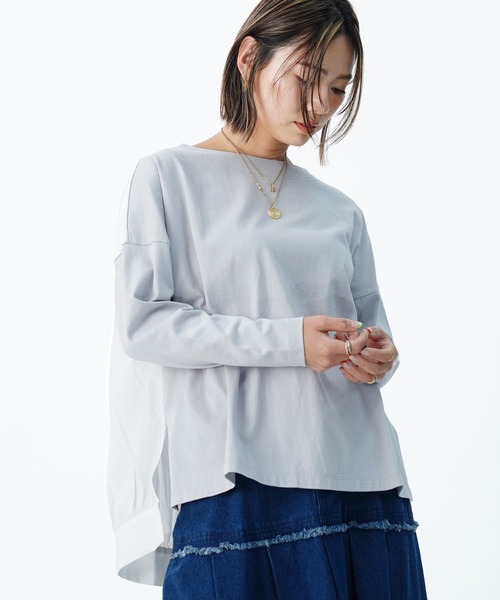 tシャツ 「AECA BLANC」アエカブラン/バック異素材切り替え　ギャザープルオーバー レディース AECA BLANC】アエカブラン/バック異素材切り替え ギャザープル