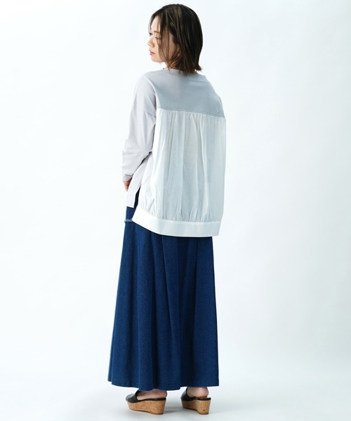 tシャツ 「AECA BLANC」アエカブラン/バック異素材切り替え　ギャザープルオーバー レディース AECA BLANC】アエカブラン/バック異素材切り替え ギャザープル