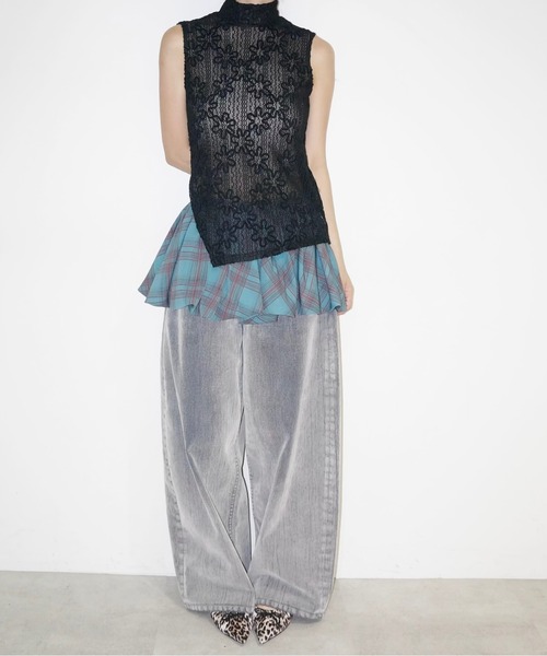 folcky print asymmetry tops / フロッキーフラワー