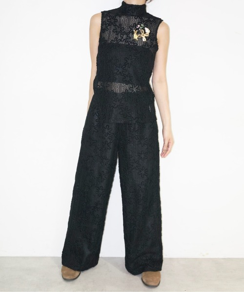 tシャツ folcky print asymmetry tops / フロッキーフラワーアシンメトリートップス レディース folcky print asymmetry tops / フロッキーフラワー