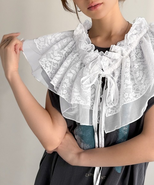 mily bilet（ミウィビレット）の「【mily bilet】1つで何通りも♪わたしだけのかわいいを！マルチウェイフリルレースストラップ（付け襟・レディース・ベージュ/ホワイト/ブラック・ONE SIZE）」の18枚目の写真