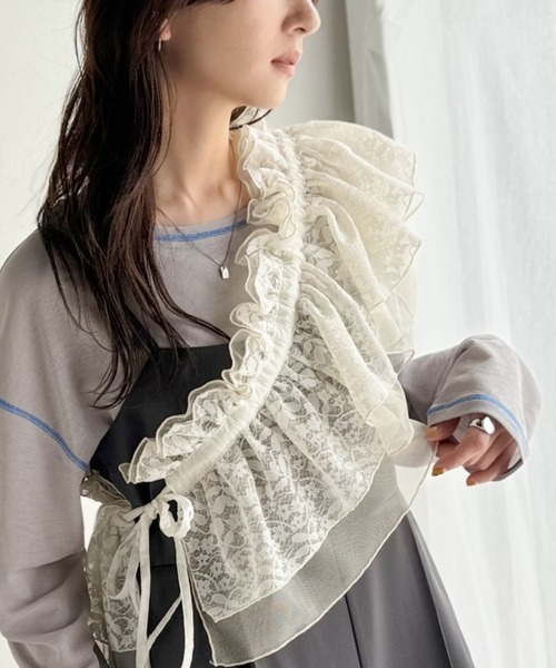 mily bilet（ミウィビレット）の「【mily bilet】1つで何通りも♪わたしだけのかわいいを！マルチウェイフリルレースストラップ（付け襟・レディース・ベージュ/ホワイト/ブラック・ONE SIZE）」の5枚目の写真