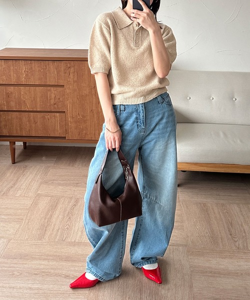 MUHET（ミュエータ）の「glitter polo knit / グリッターポロニット（ポロシャツ・レディース・チャコールグレー/ベージュ/ネイビー/ライトグレー/ブラウン・FREE）」の12枚目の写真