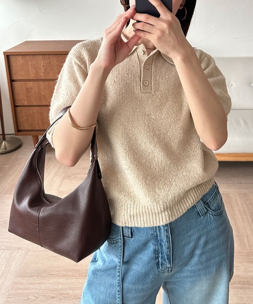 MUHET（ミュエータ）の「glitter polo knit / グリッターポロニット（ポロシャツ・レディース・チャコールグレー/ベージュ/ネイビー/ライトグレー/ブラウン・FREE）」の13枚目の写真