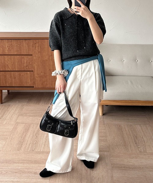 MUHET（ミュエータ）の「glitter polo knit / グリッターポロニット（ポロシャツ・レディース・チャコールグレー/ベージュ/ネイビー/ライトグレー/ブラウン・FREE）」の21枚目の写真