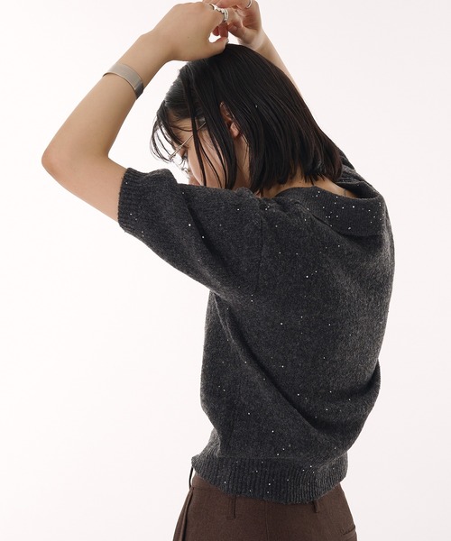 MUHET（ミュエータ）の「glitter polo knit / グリッターポロニット（ポロシャツ・レディース・チャコールグレー/ベージュ/ネイビー/ライトグレー/ブラウン・FREE）」の20枚目の写真