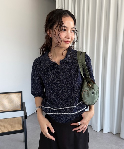 glitter polo knit / グリッターポロニット（ポロシャツ）｜MUHET