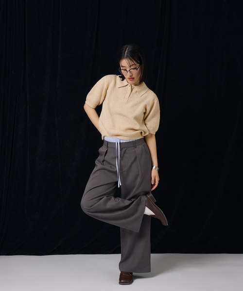 MUHET（ミュエータ）の「glitter polo knit / グリッターポロニット（ポロシャツ・レディース・チャコールグレー/ベージュ/ネイビー/ライトグレー/ブラウン・FREE）」の10枚目の写真