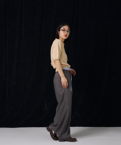 MUHET（ミュエータ）の「glitter polo knit / グリッターポロニット（ポロシャツ・レディース・チャコールグレー/ベージュ/ネイビー/ライトグレー/ブラウン・FREE）」の9枚目の写真