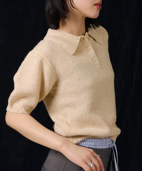 MUHET（ミュエータ）の「glitter polo knit / グリッターポロ