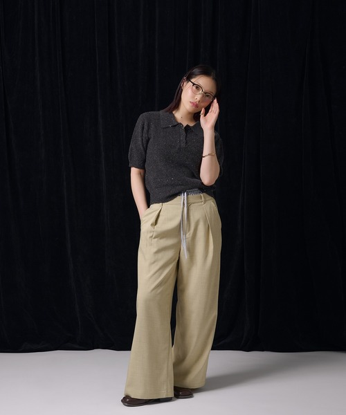 MUHET（ミュエータ）の「glitter polo knit / グリッターポロニット（ポロシャツ・レディース・チャコールグレー/ベージュ/ネイビー/ライトグレー/ブラウン・FREE）」の15枚目の写真