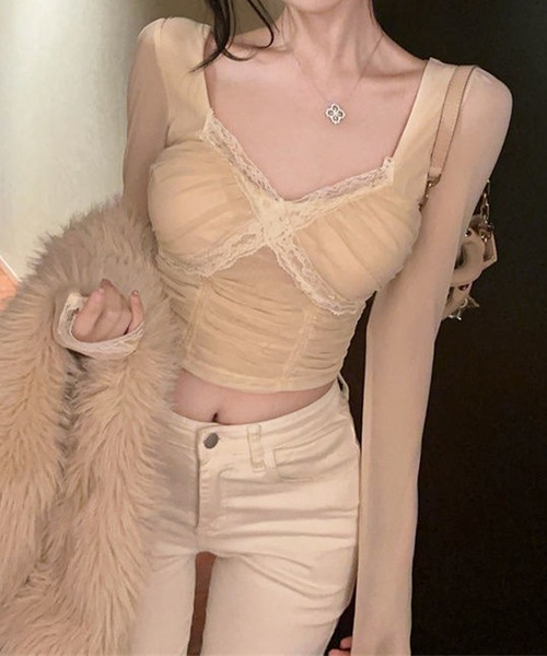Jasmine Grandiflorum（ジャスミングランディフローラム）の「【Jasmine】クロスデザインレースメッシュトップス (SS)（その他トップス・レディース・マルチ/ベージュ/ブラック・FREE）」の17枚目の写真