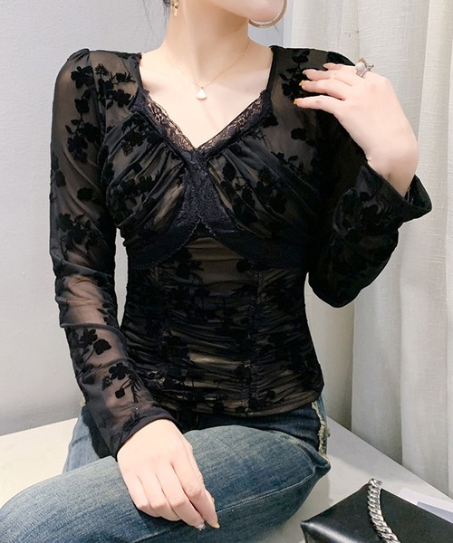 Jasmine Grandiflorum（ジャスミングランディフローラム）の「【Jasmine】クロスデザインレースメッシュトップス (SS)（その他トップス・レディース・マルチ/ベージュ/ブラック・FREE）」の21枚目の写真