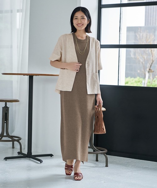 スタイルデリ STYLE DELI（スタイルデリ）の「綿麻ノーカラー５分袖ジャケット（ノー