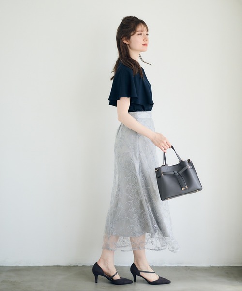 12Twelve Agenda（トゥエルブ　アジェンダ）の「フリルスリーブジョーゼットブラウス（シャツ/ブラウス・レディース・ネイビー/グレイッシュベージュ・M）」の9枚目の写真
