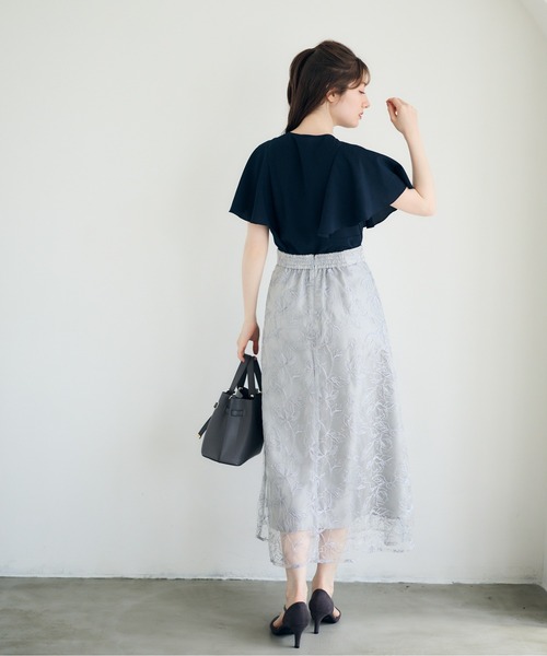 12Twelve Agenda（トゥエルブ　アジェンダ）の「フリルスリーブジョーゼットブラウス（シャツ/ブラウス・レディース・ネイビー/グレイッシュベージュ・M）」の10枚目の写真