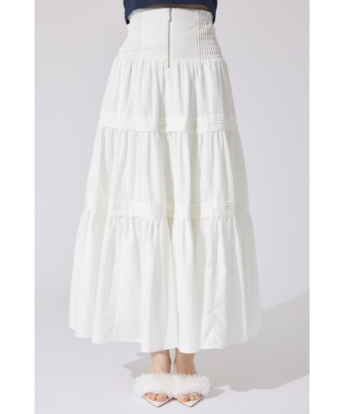 rienda(リエンダ)の「ウエストシャーリングタックデザインフレアスカート(スカート・レディース・ホワイト/ブラック/マルチ・FREE)」の8枚目の写真