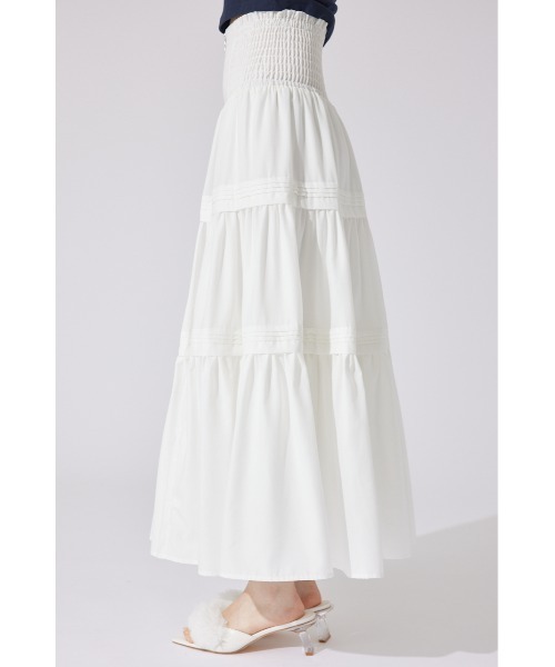 rienda(リエンダ)の「ウエストシャーリングタックデザインフレアスカート(スカート・レディース・ホワイト/ブラック/マルチ・FREE)」の9枚目の写真