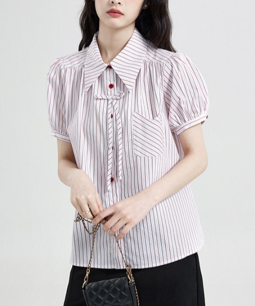 ブラウス シャツ リボンタイストライプブラウス レディース AND COUTURE ブラウス シャツ リボンタイストライプブラウス
