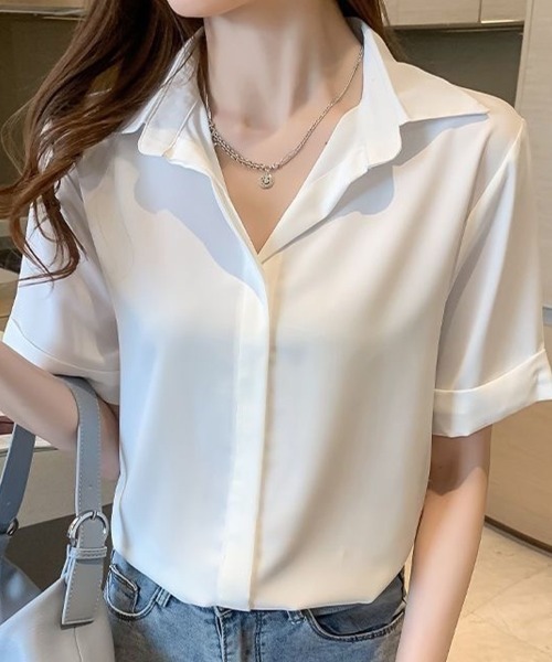 Beststore(ベストストア)の「トップス 襟付きシャツ ブラウス 春夏半袖(シャツ/ブラウス・レディース・ホワイト/ベージュ/ブラック/ブルー・M/L)」の17枚目の写真