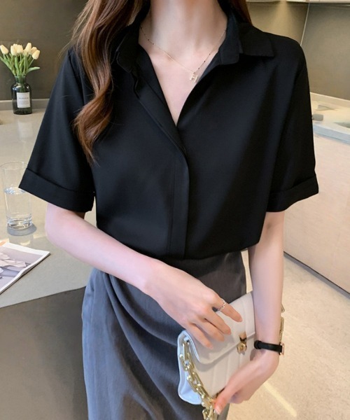 Beststore(ベストストア)の「トップス 襟付きシャツ ブラウス 春夏半袖(シャツ/ブラウス・レディース・ホワイト/ベージュ/ブラック/ブルー・M/L)」の21枚目の写真