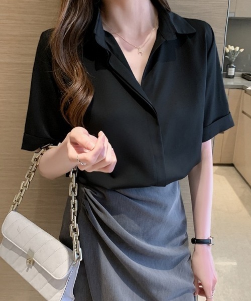 Beststore(ベストストア)の「トップス 襟付きシャツ ブラウス 春夏半袖(シャツ/ブラウス・レディース・ホワイト/ベージュ/ブラック/ブルー・M/L)」の22枚目の写真