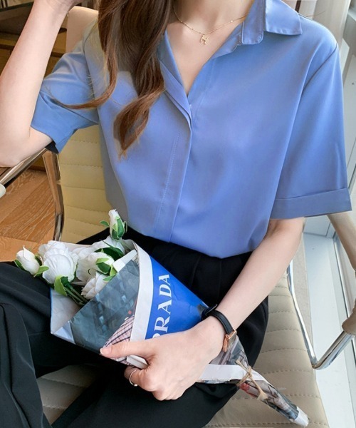 Beststore(ベストストア)の「トップス 襟付きシャツ ブラウス 春夏半袖(シャツ/ブラウス・レディース・ホワイト/ベージュ/ブラック/ブルー・M/L)」の13枚目の写真