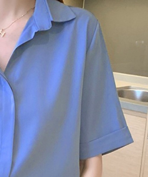 Beststore(ベストストア)の「トップス 襟付きシャツ ブラウス 春夏半袖(シャツ/ブラウス・レディース・ホワイト/ベージュ/ブラック/ブルー・M/L)」の15枚目の写真