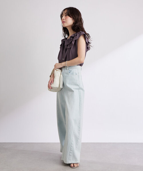 La boutique BonBon（ラブティックボンボン）の「【最強愛され】ギャザーフリルリボンノースリブラウス（シャツ/ブラウス・レディース・チャコールグレー/サックスブルー/ホワイト/オフホワイト・FREE）」の18枚目の写真