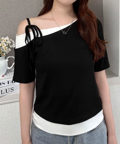 セール】リボンワンショルレイヤードTシャツ（Tシャツ